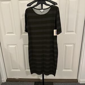 Lularoe Dark Gray Striped Julia Stretch Dress Size Extra Large XL